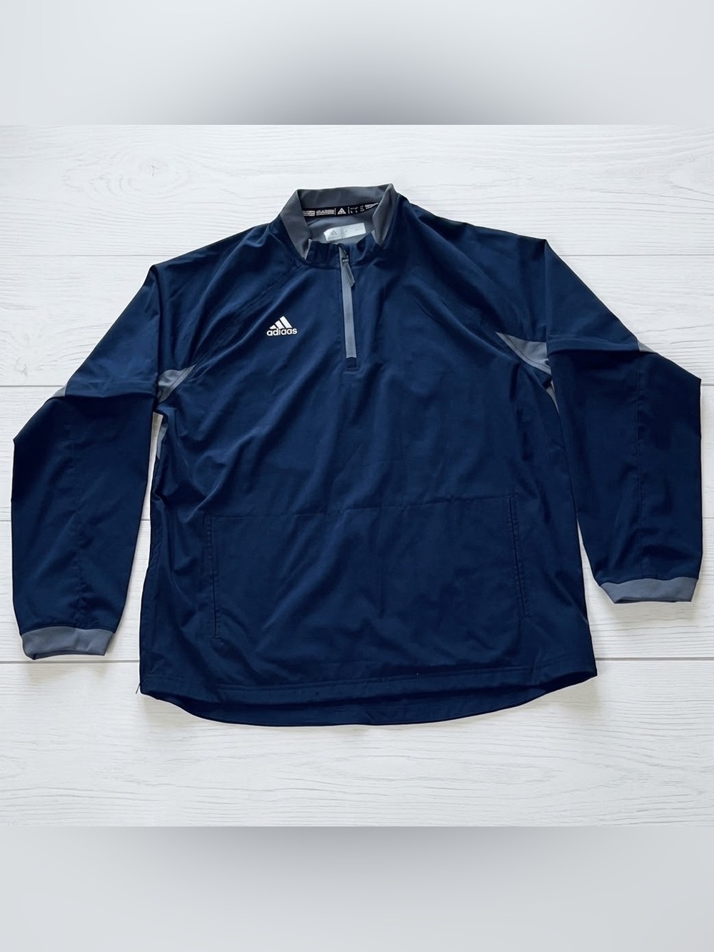 adidas Golf Windbreaker Jacket Mens Large Blue Gray 1/4 Zip Convertible Pullover